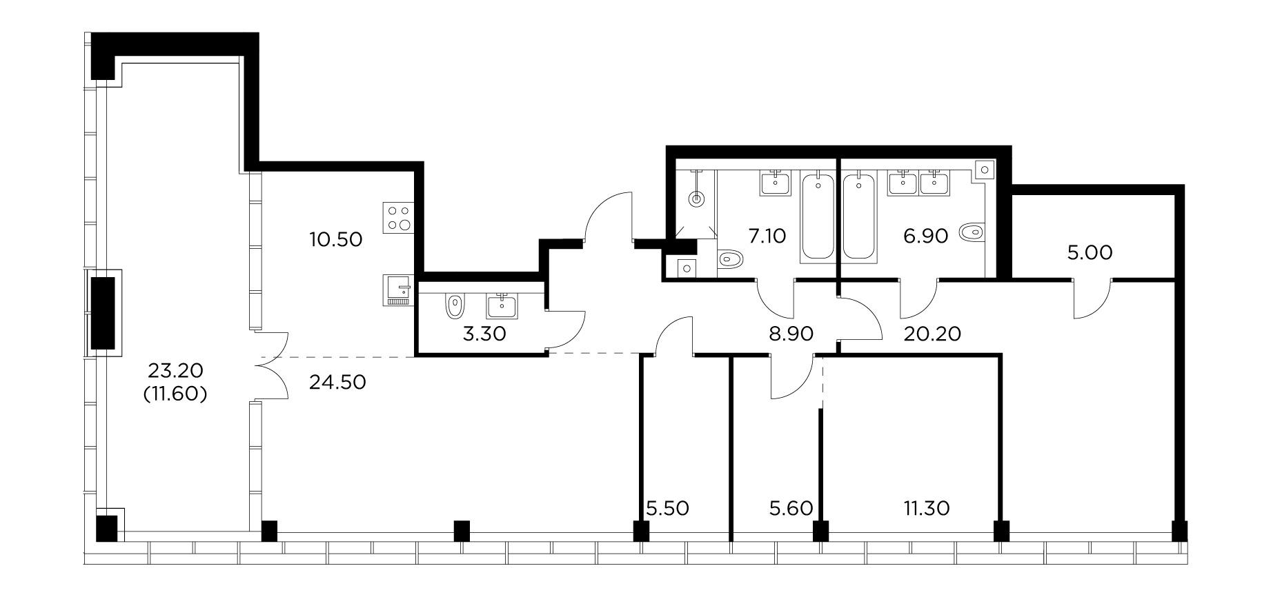 3 комн. квартира, 120.4 м², 35 этаж 