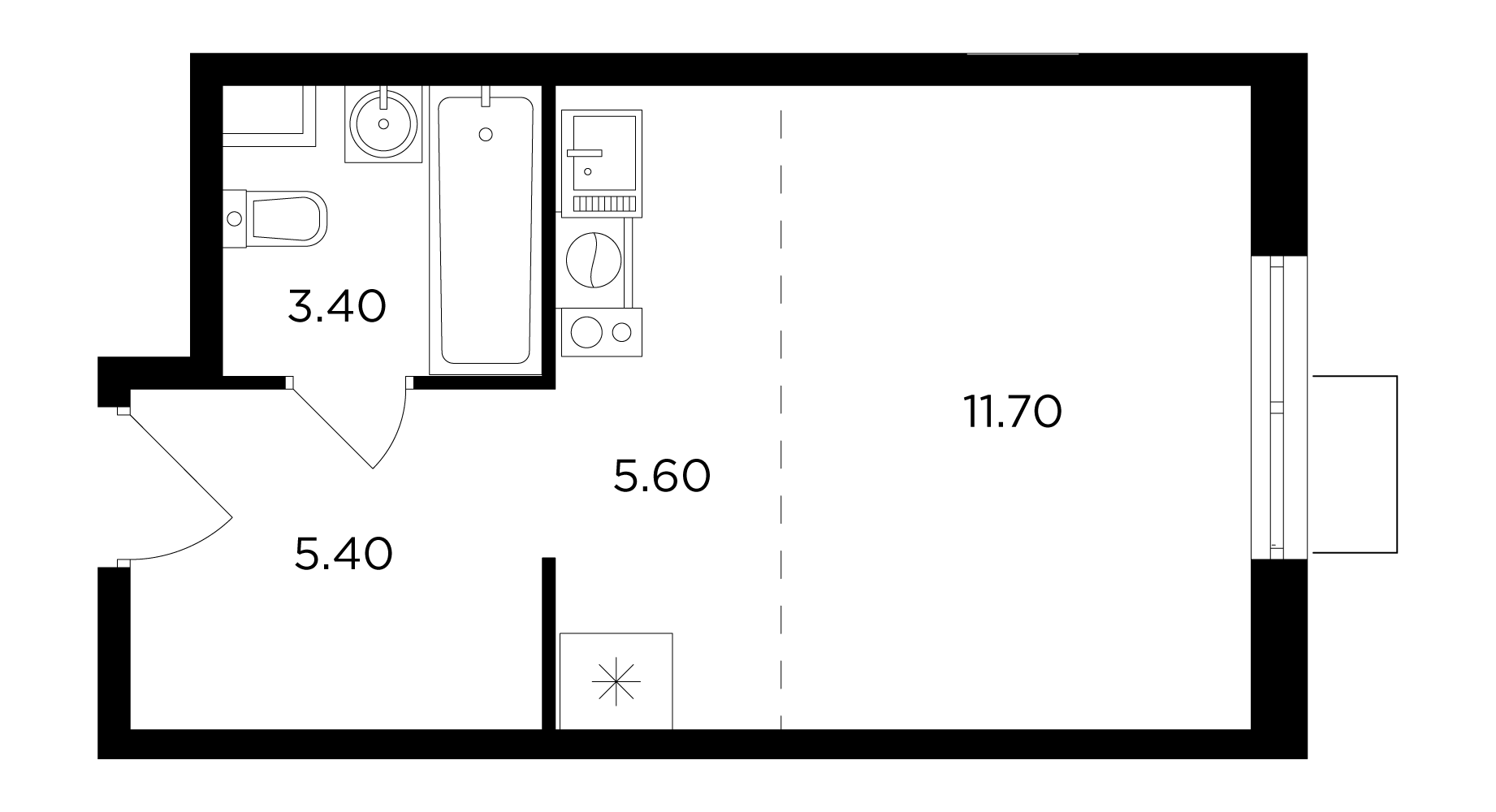 1 комн. квартира, 26.2 м², 16 этаж 