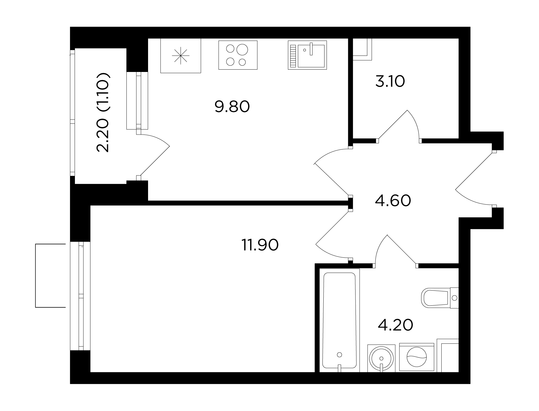 1 комн. квартира, 34.7 м², 16 этаж 