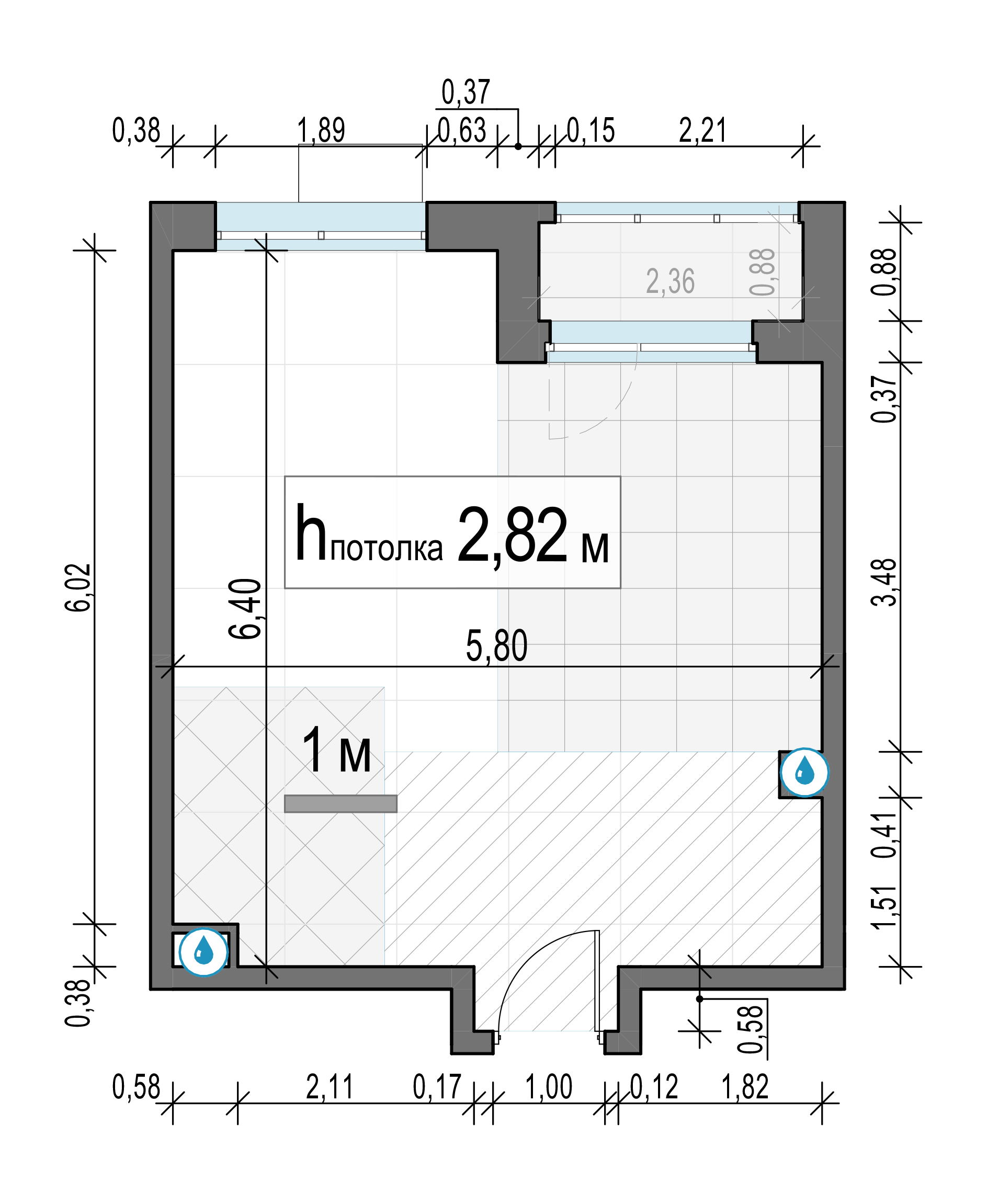 1 комн. квартира, 34.7 м², 16 этаж 