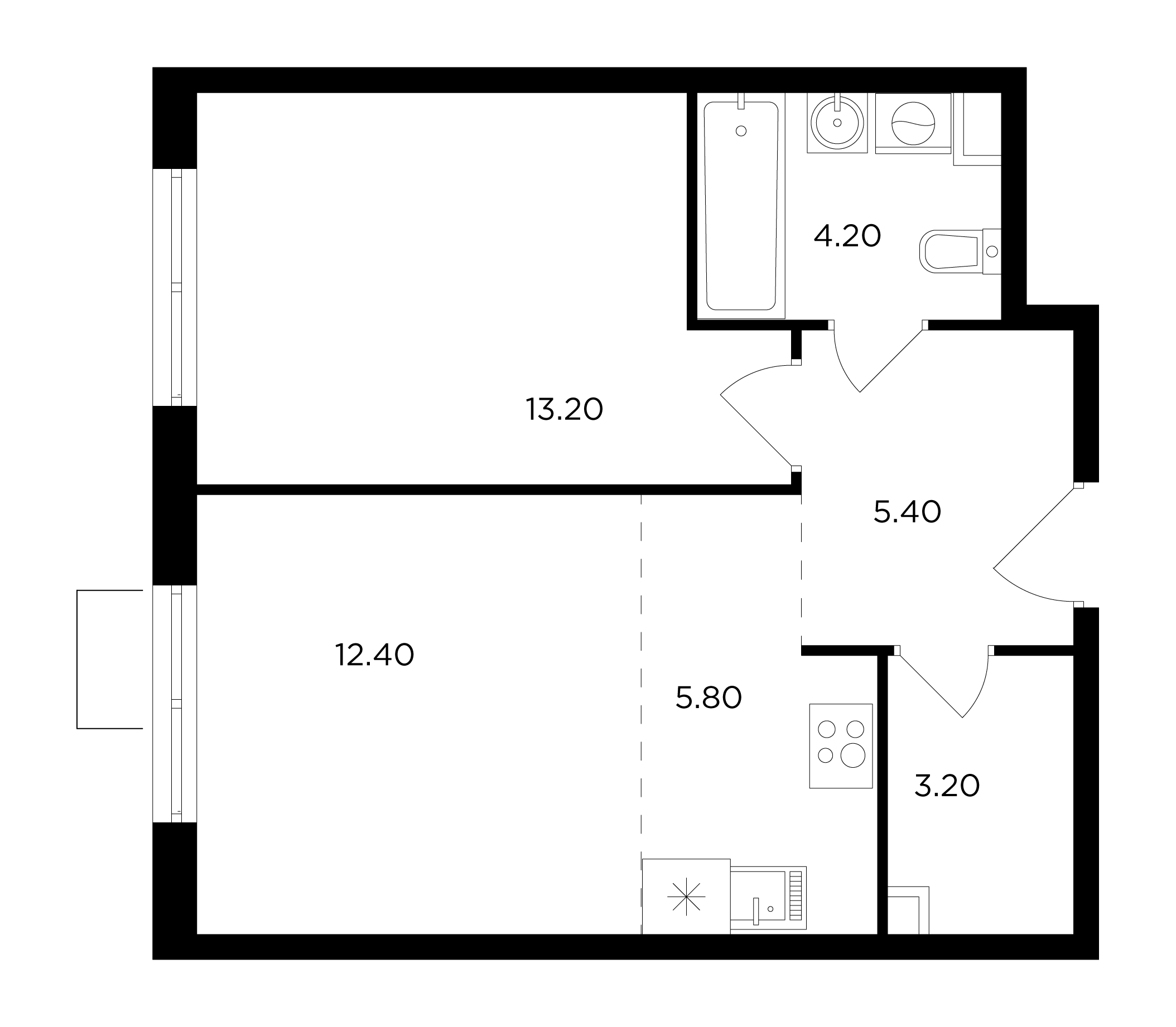 2 комн. квартира, 44.1 м², 11 этаж 