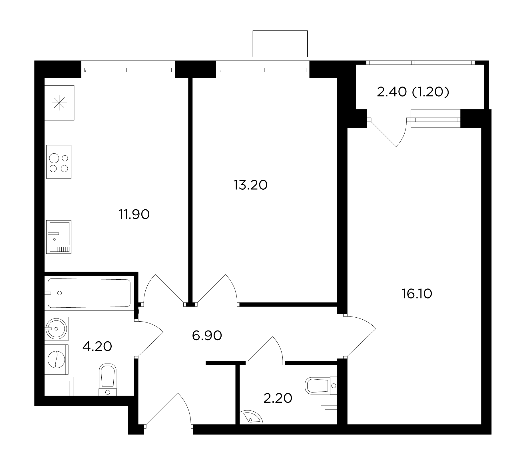 2 комн. квартира, 55.7 м², 5 этаж 