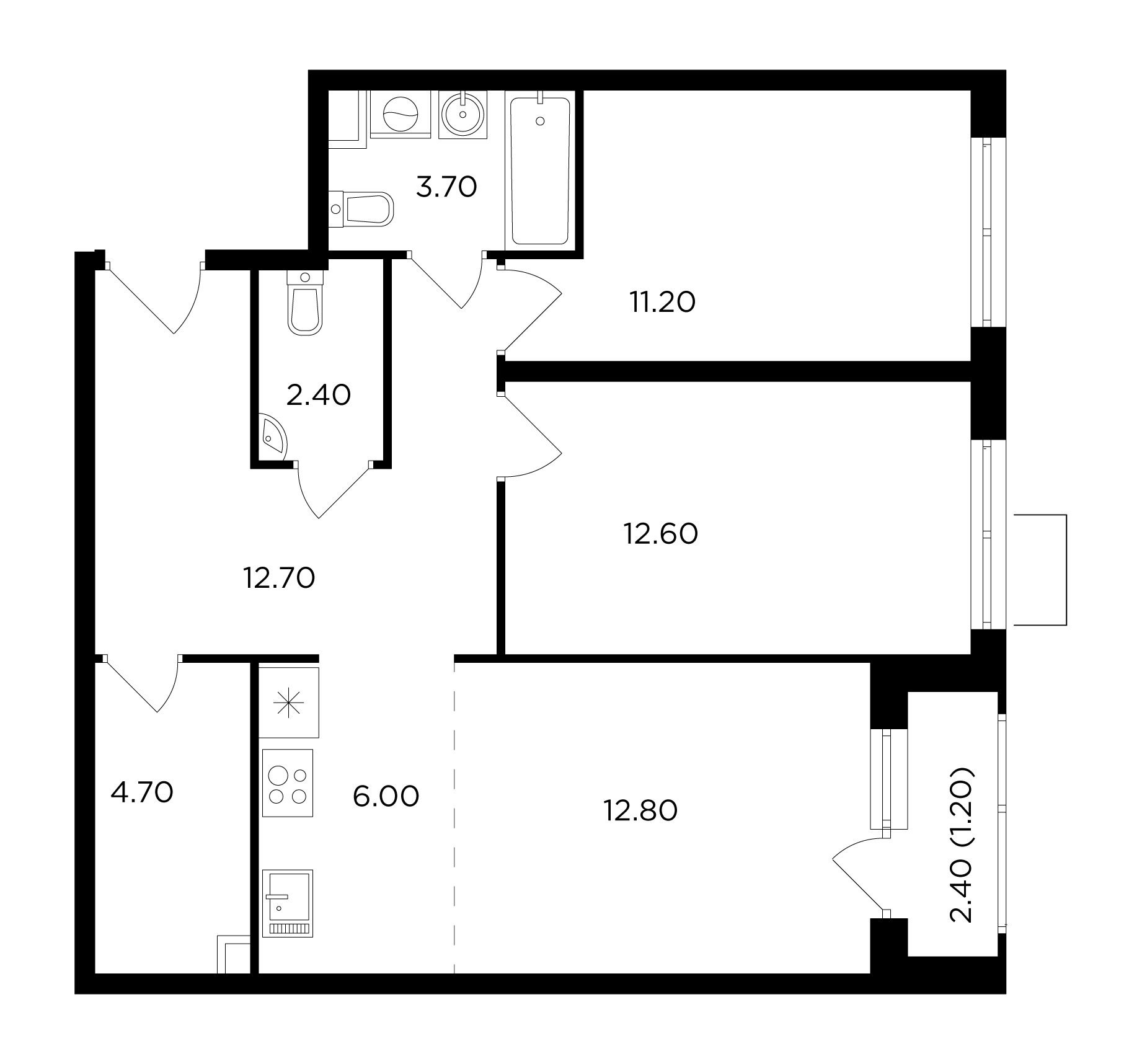 3 комн. квартира, 67.5 м², 16 этаж 