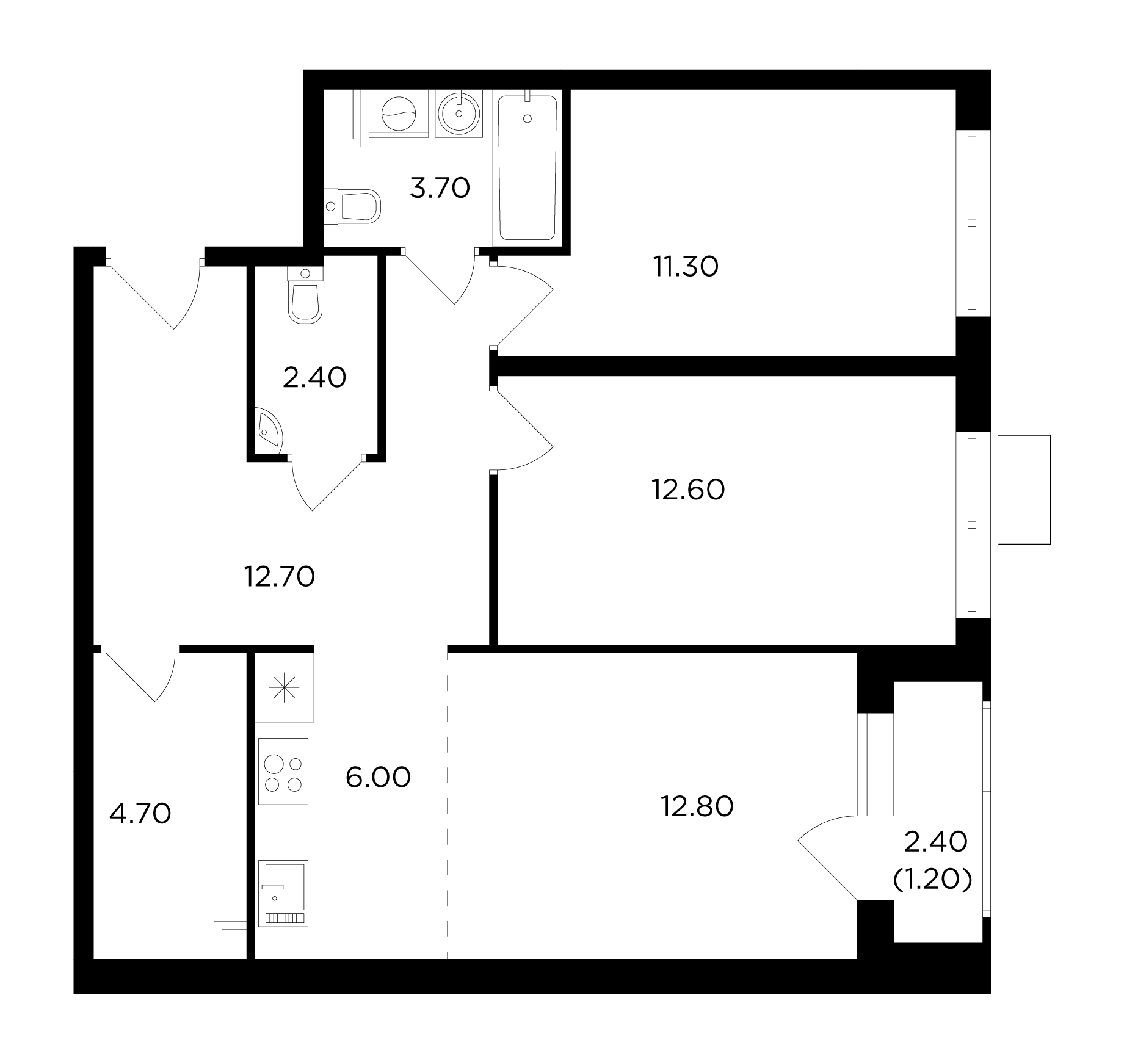 3 комн. квартира, 67.7 м², 4 этаж 