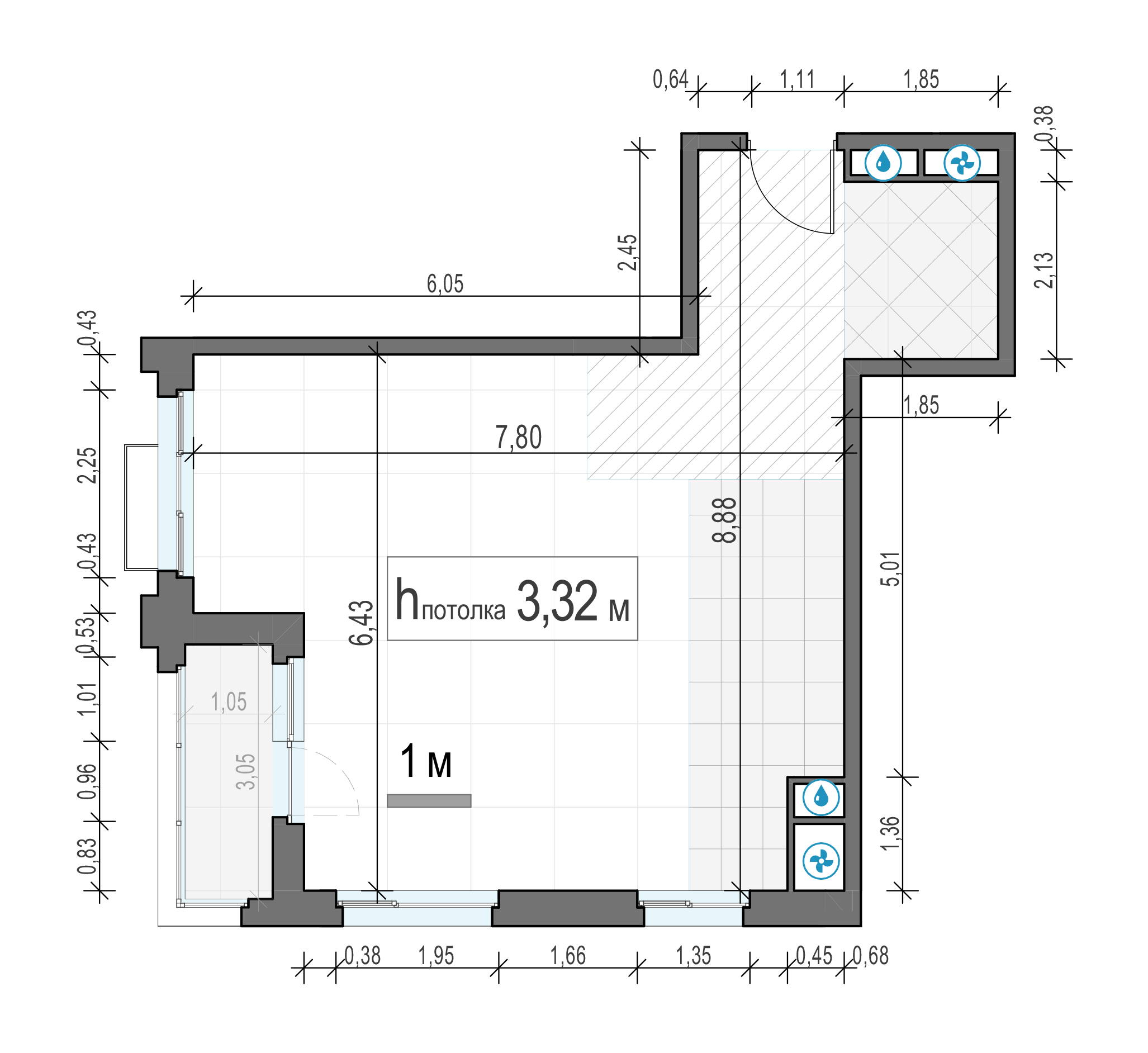 2 комн. квартира, 53.7 м², 27 этаж 