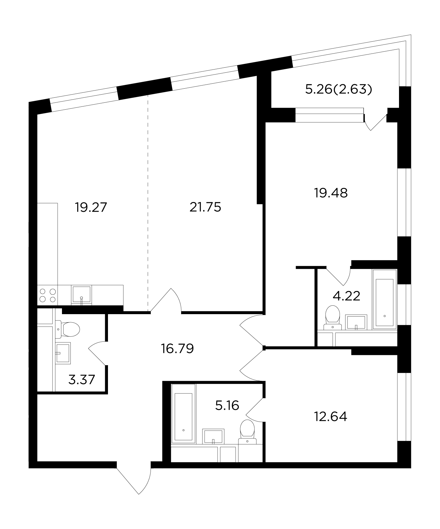 3 комн. квартира, 105.2 м², 21 этаж 