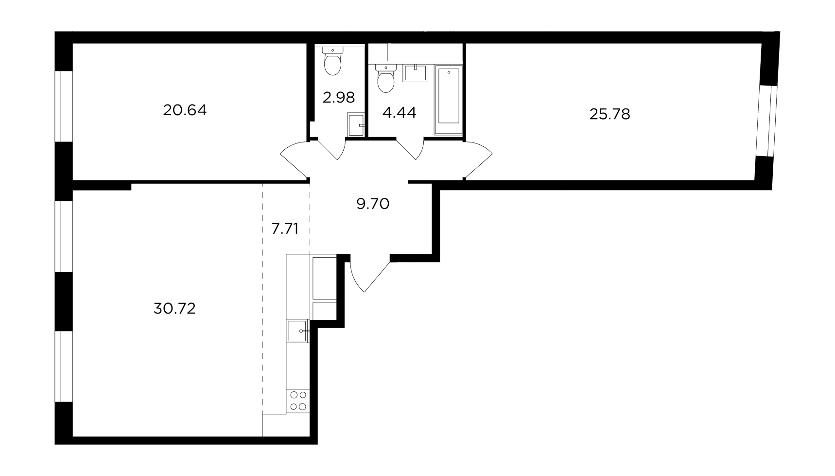 3 комн. квартира, 101.9 м², 19 этаж 