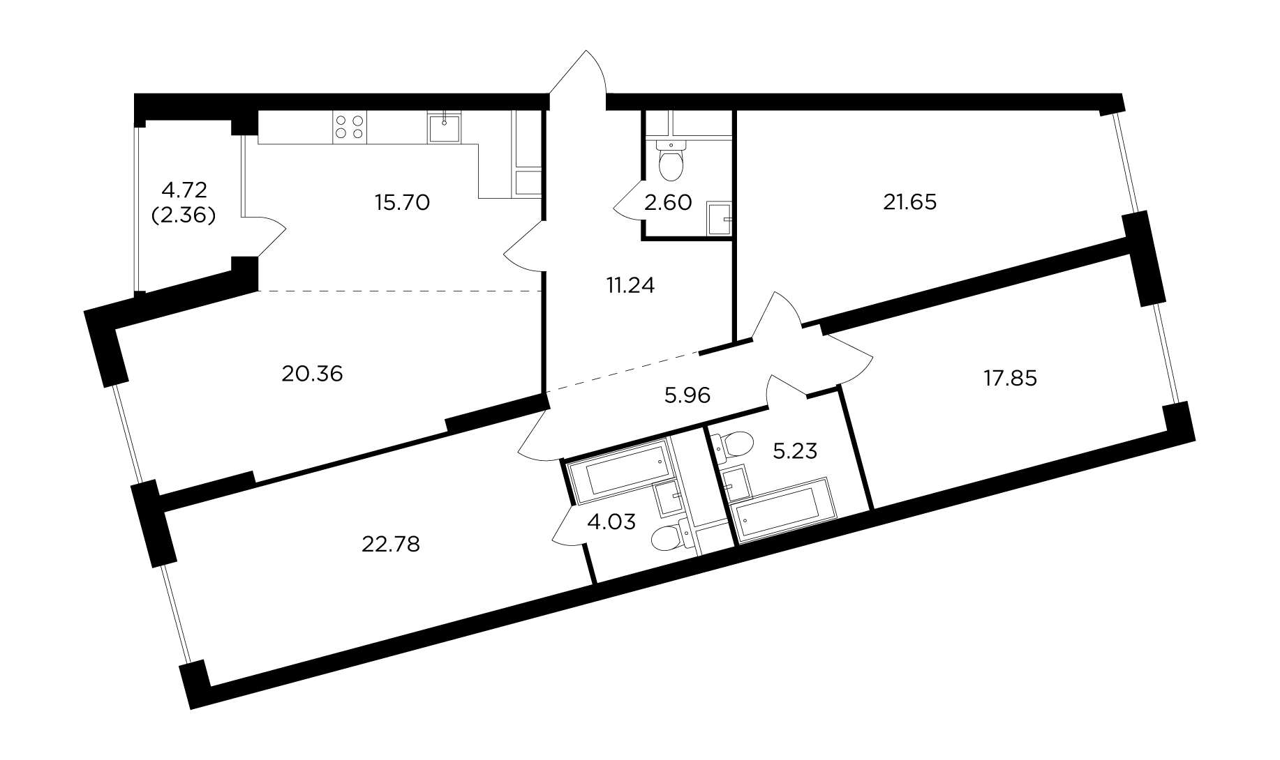 3 комн. квартира, 128.2 м², 29 этаж 