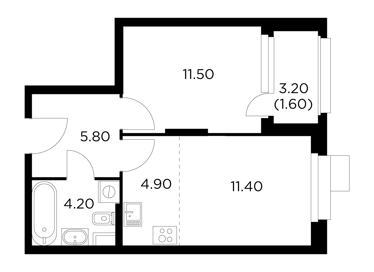 2 комн. квартира, 39.4 м², 11 этаж 
