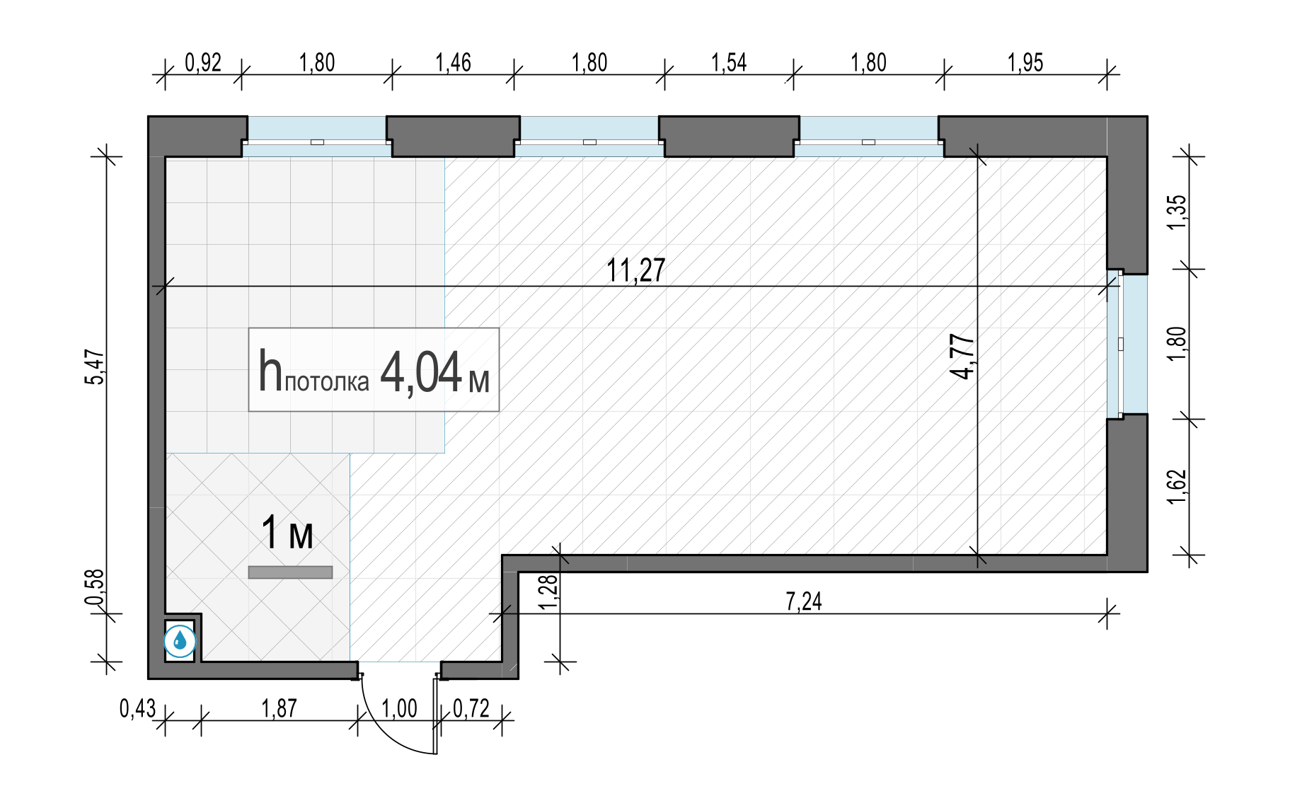 2 комн. квартира, 57.3 м², 1 этаж 