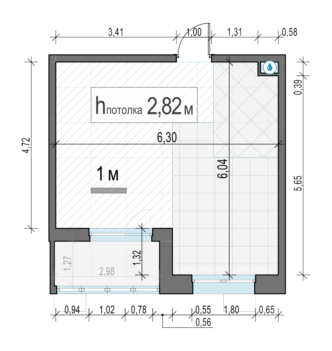 1 комн. квартира, 34.5 м², 2 этаж 