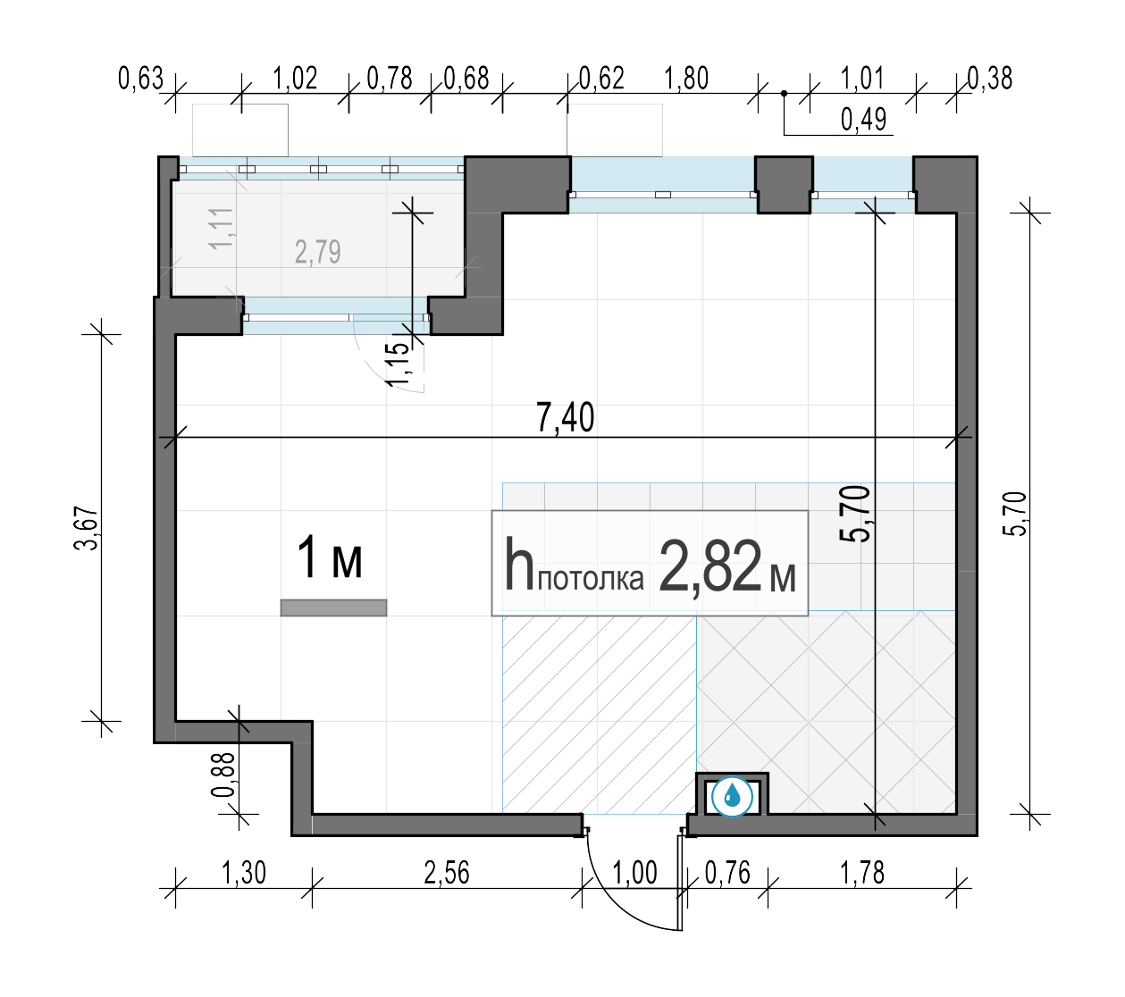 2 комн. квартира, 37.7 м², 7 этаж 