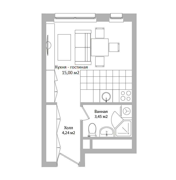 студия, 22.7 м², 13 этаж 