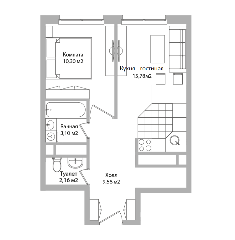 студия, 40.9 м², 16 этаж 
