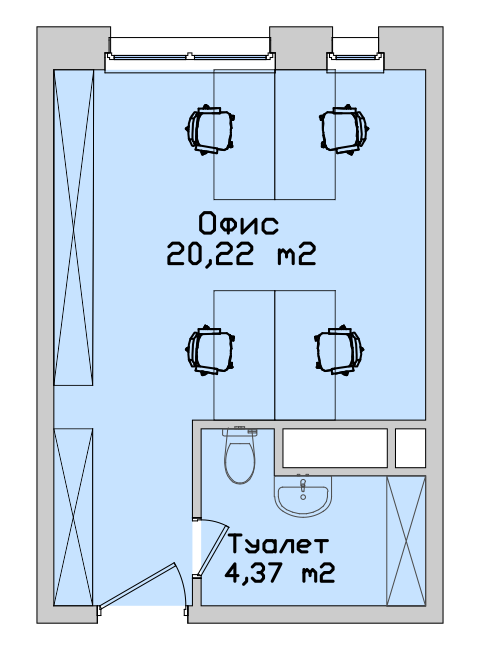 1 комн. квартира, 24.6 м², 2 этаж 