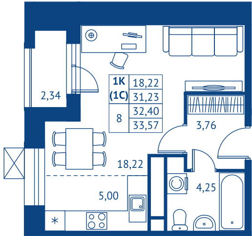 студия, 31.2 м², 16 этаж 