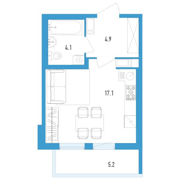 студия, 27.7 м², 12 этаж 