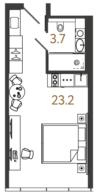 студия, 26.9 м², 2 этаж 