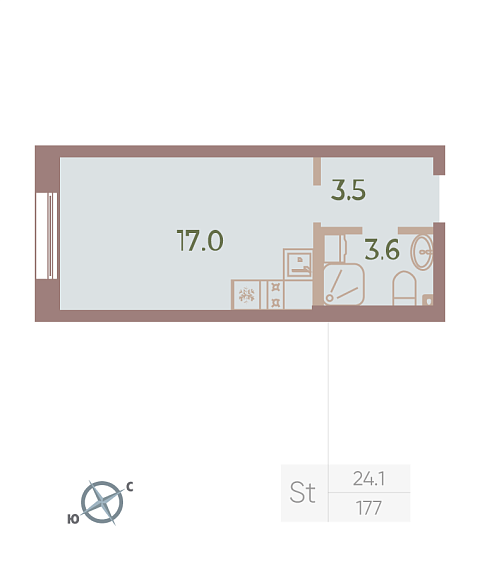студия, 24.1 м², 8 этаж 