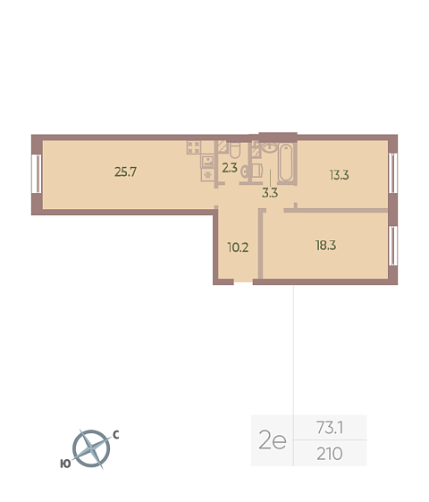 1 комн. квартира, 73.1 м², 7 этаж 