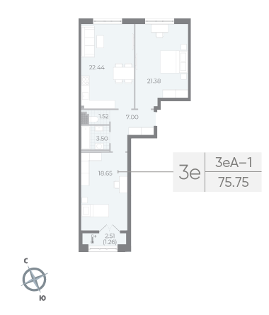 1 комн. квартира, 76.4 м², 7 этаж 