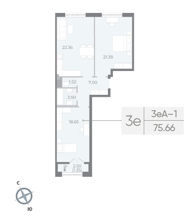 1 комн. квартира, 76.5 м², 8 этаж 