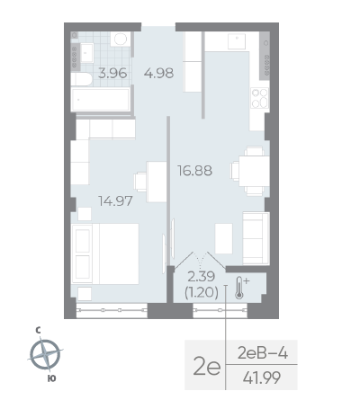 студия, 42 м², 5 этаж 