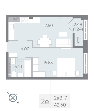 студия, 42.3 м², 7 этаж 