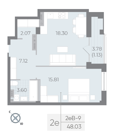 студия, 49.3 м², 4 этаж 