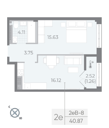 студия, 40.4 м², 8 этаж 