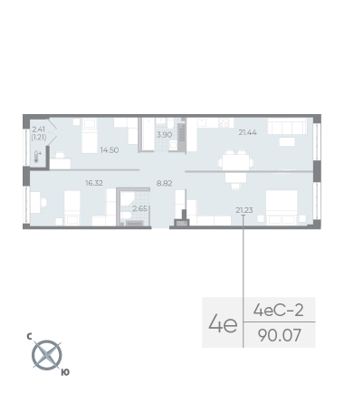 2 комн. квартира, 89.5 м², 6 этаж 