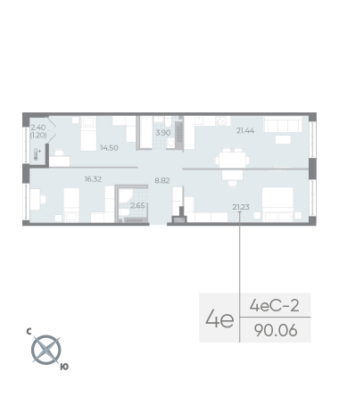 2 комн. квартира, 89.9 м², 7 этаж 