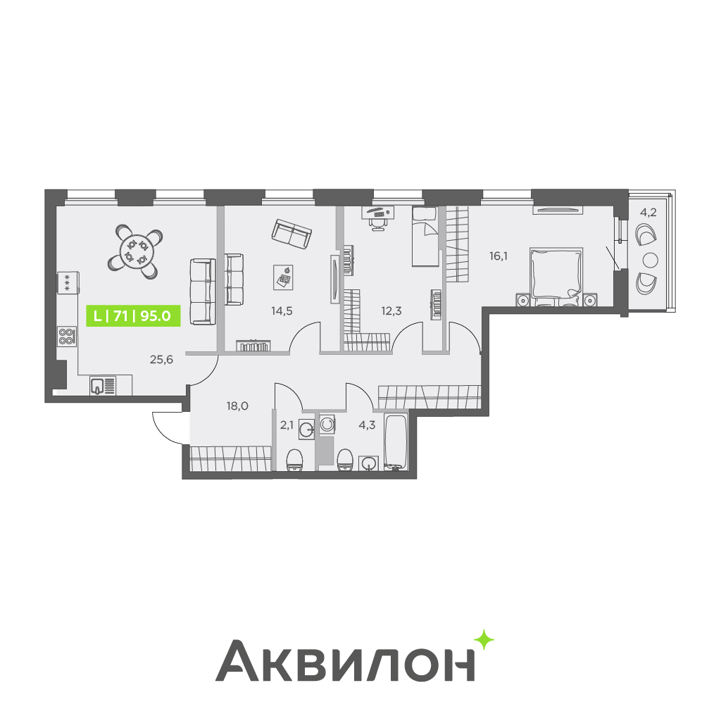 4 комн. квартира, 95 м², 8 этаж 