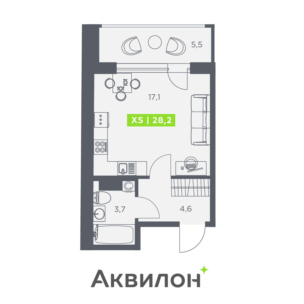 студия, 28.2 м², 3 этаж 