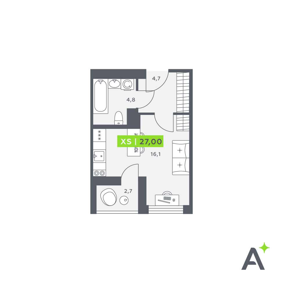 студия, 27 м², 13 этаж 