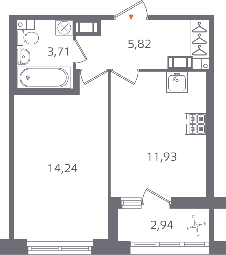 1 комн. квартира, 35.7 м², 10 этаж 