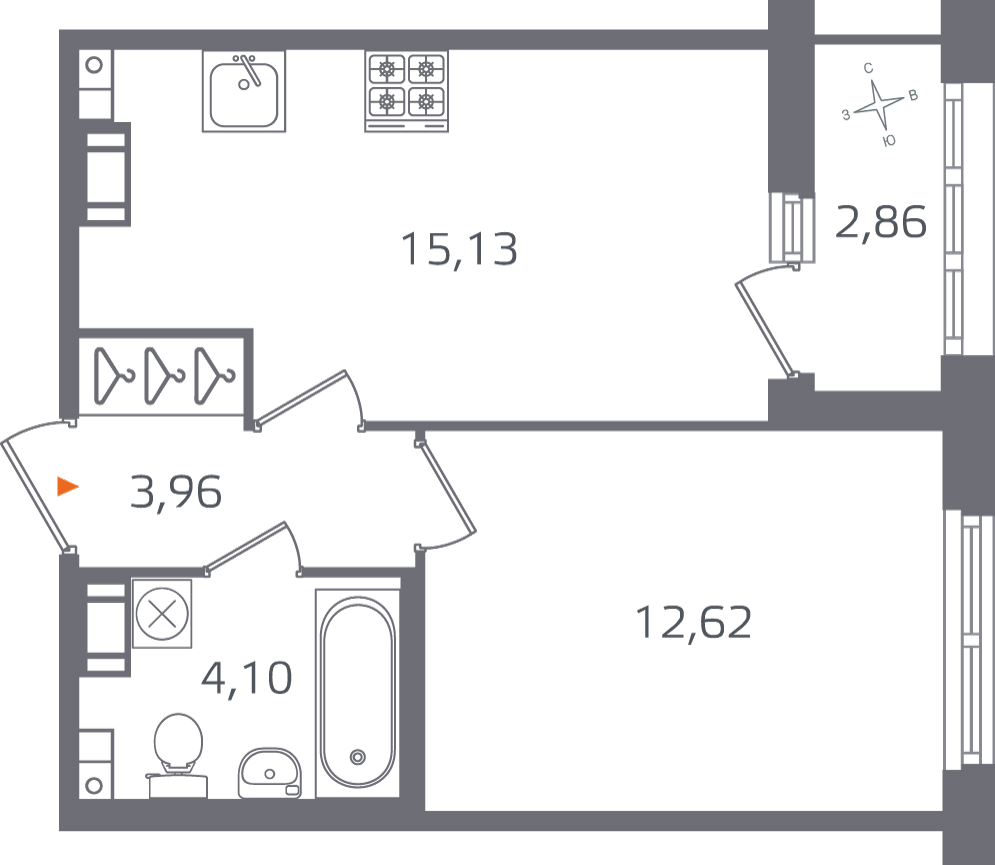 1 комн. квартира, 35.8 м², 6 этаж 