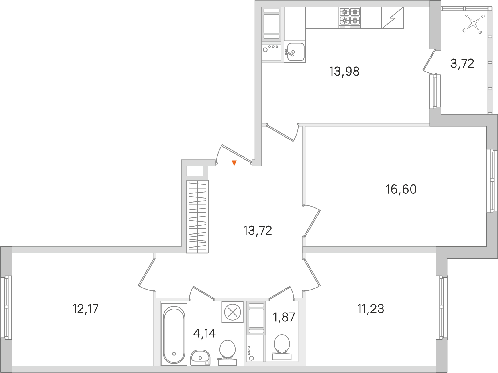 3 комн. квартира, 73.7 м², 5 этаж 