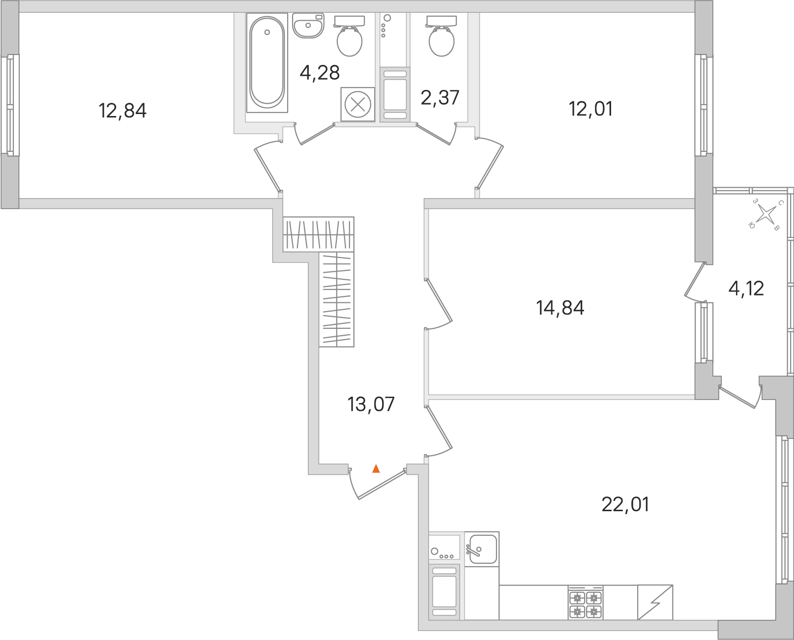 3 комн. квартира, 81.4 м², 3 этаж 