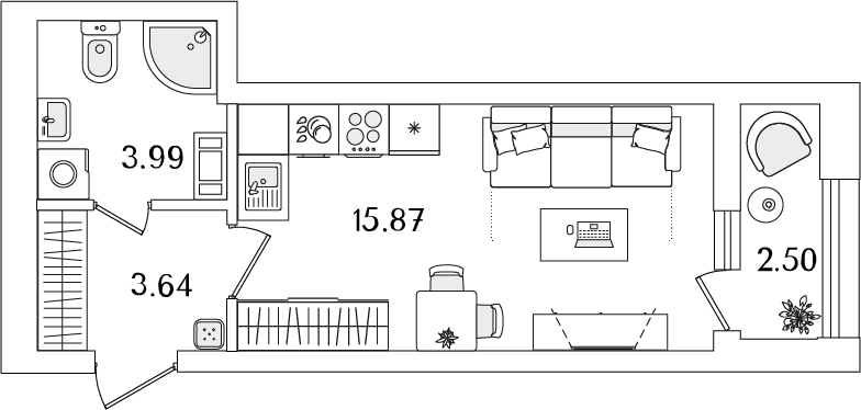 студия, 24.8 м², 12 этаж 