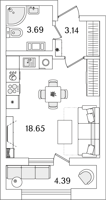 студия, 27.7 м², 12 этаж 