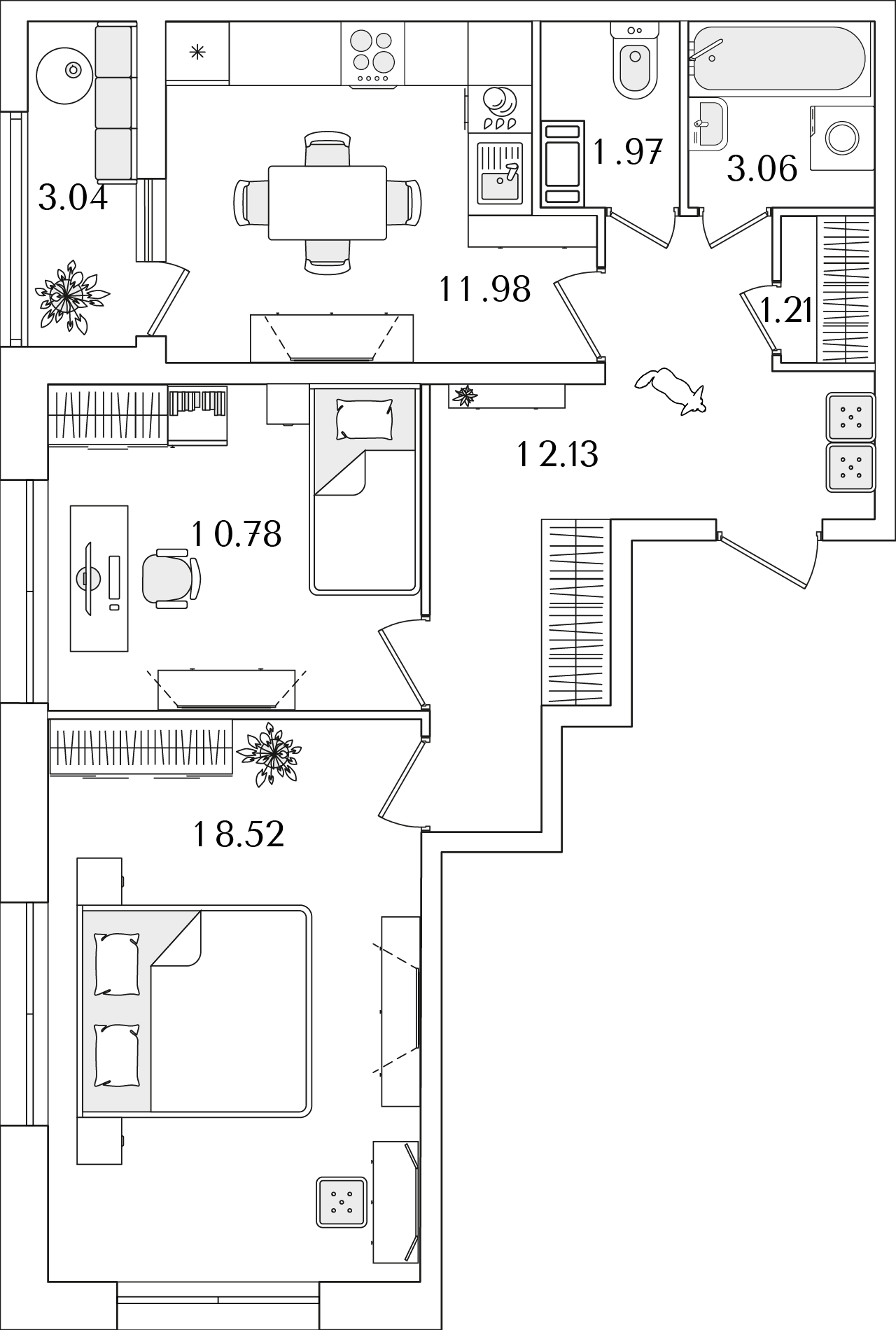 2 комн. квартира, 61.2 м², 10 этаж 