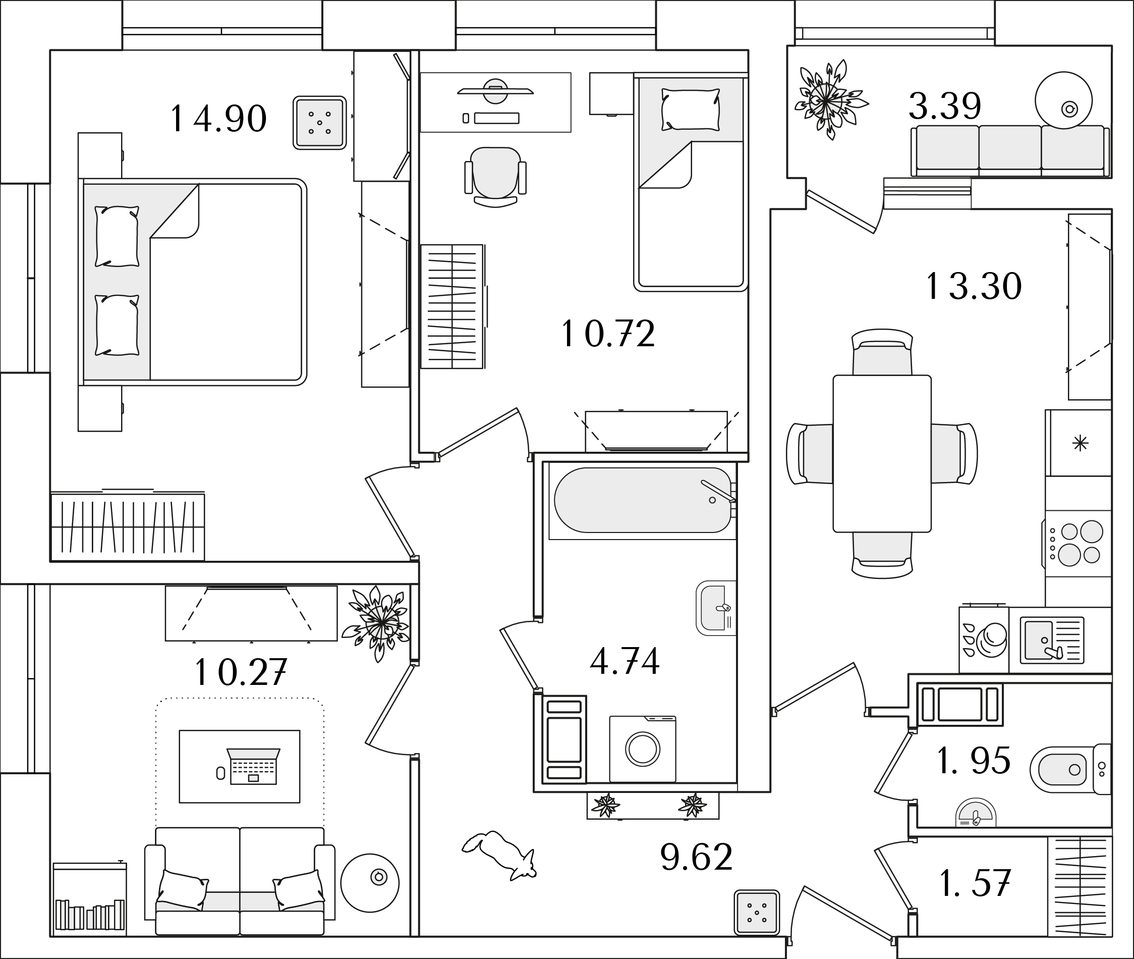3 комн. квартира, 68.8 м², 4 этаж 