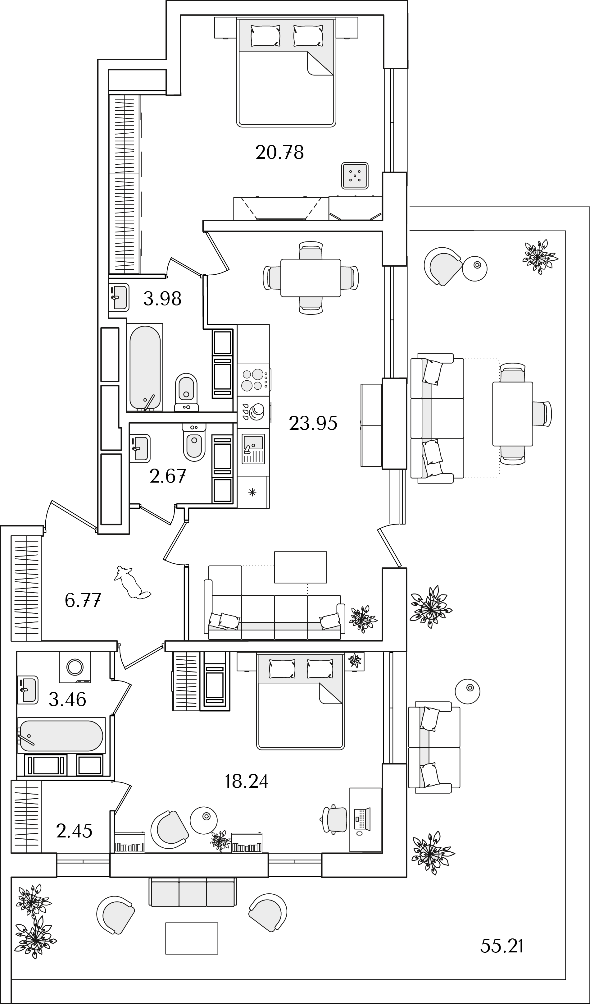 2 комн. квартира, 98.9 м², 16 этаж 