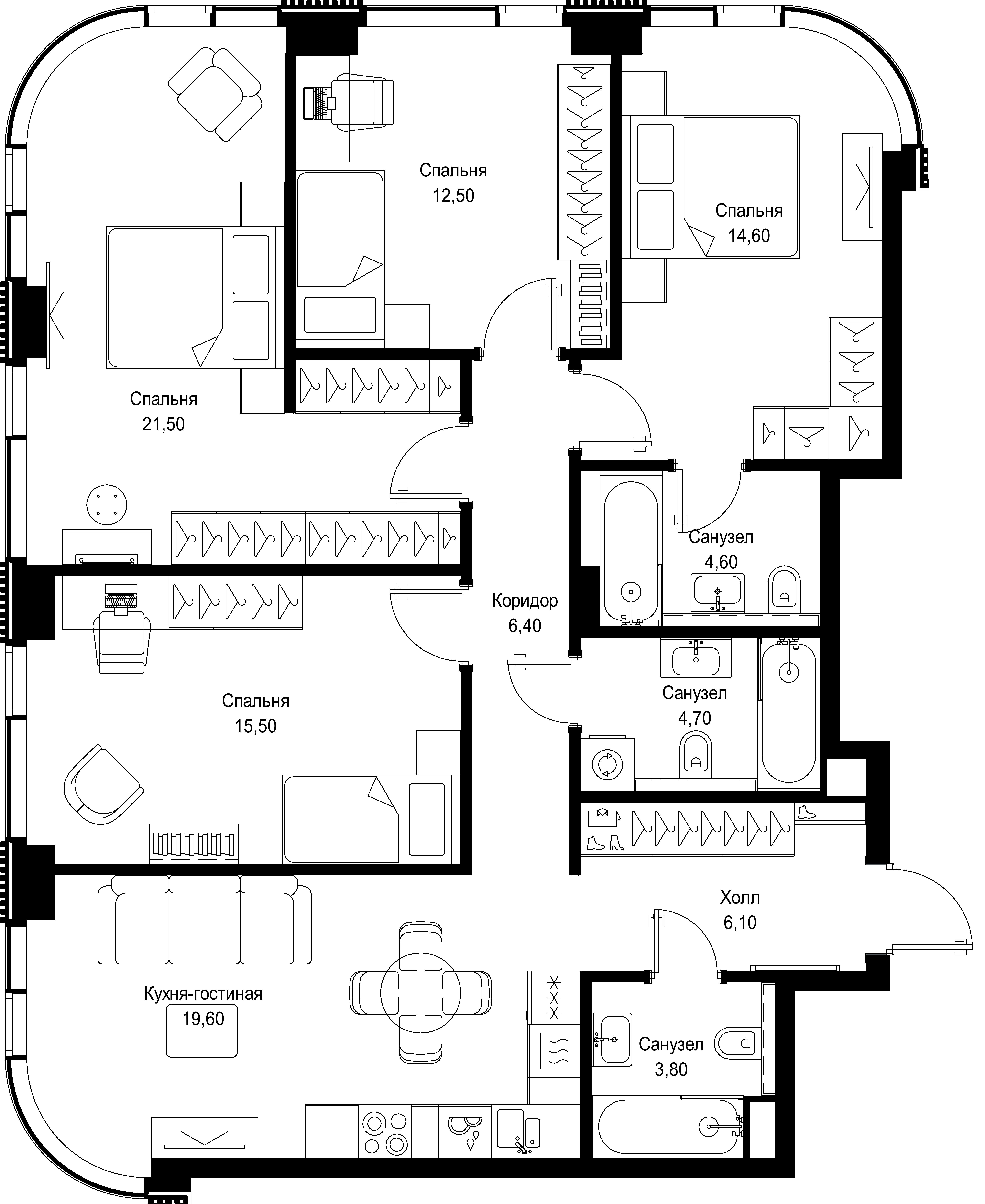 4 комн. квартира, 109.3 м², 11 этаж 