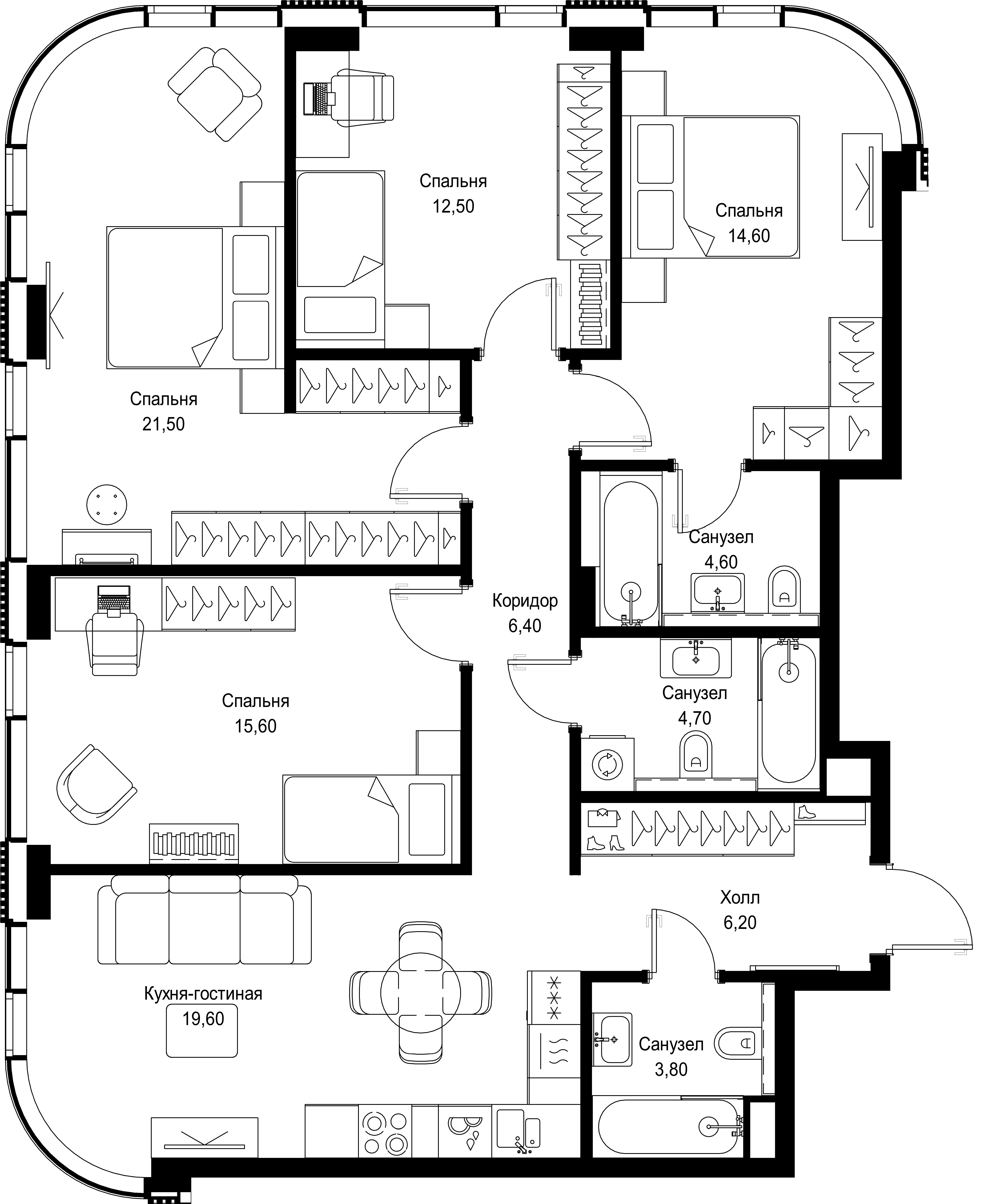 4 комн. квартира, 109.5 м², 27 этаж 