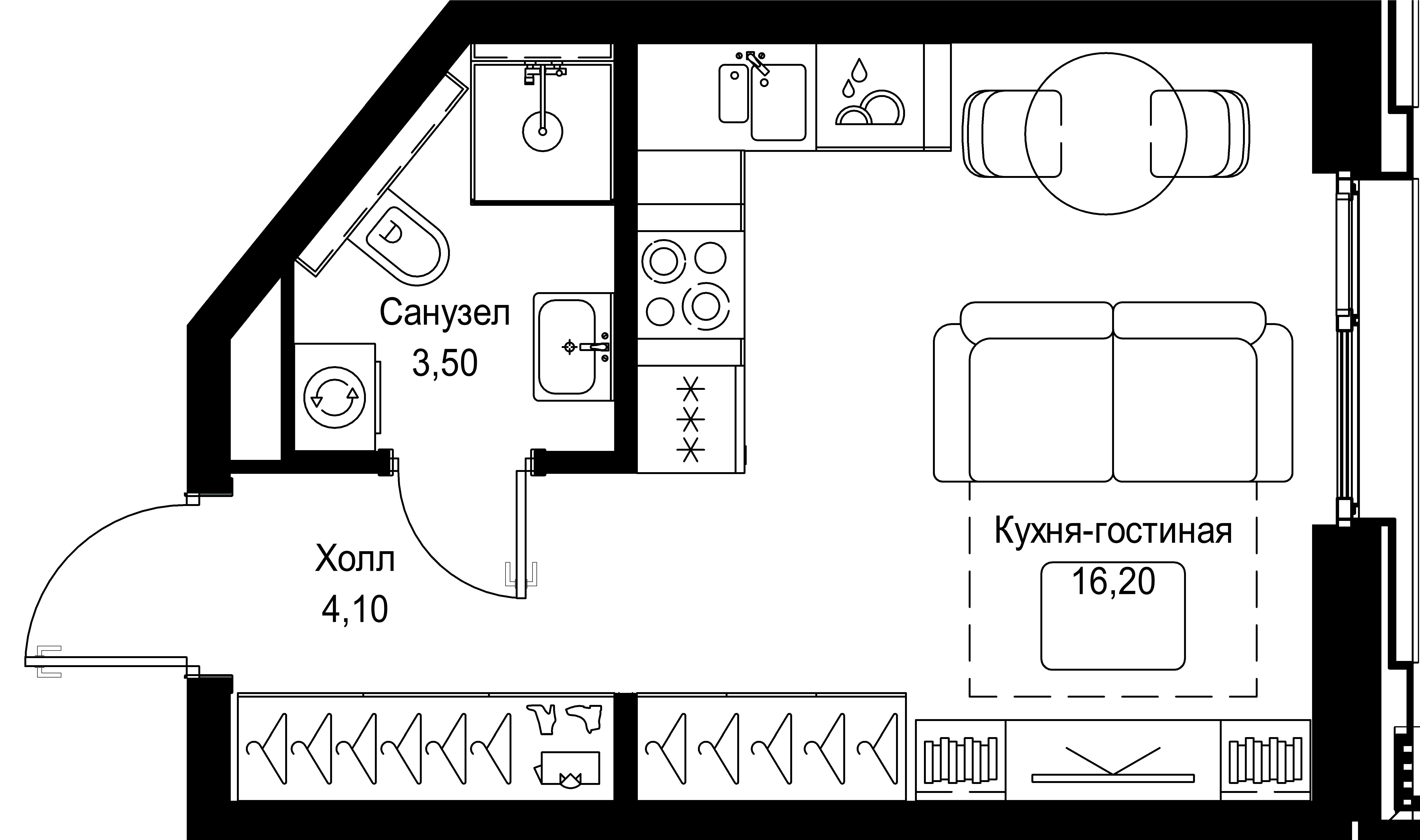 студия, 23.8 м², 4 этаж 
