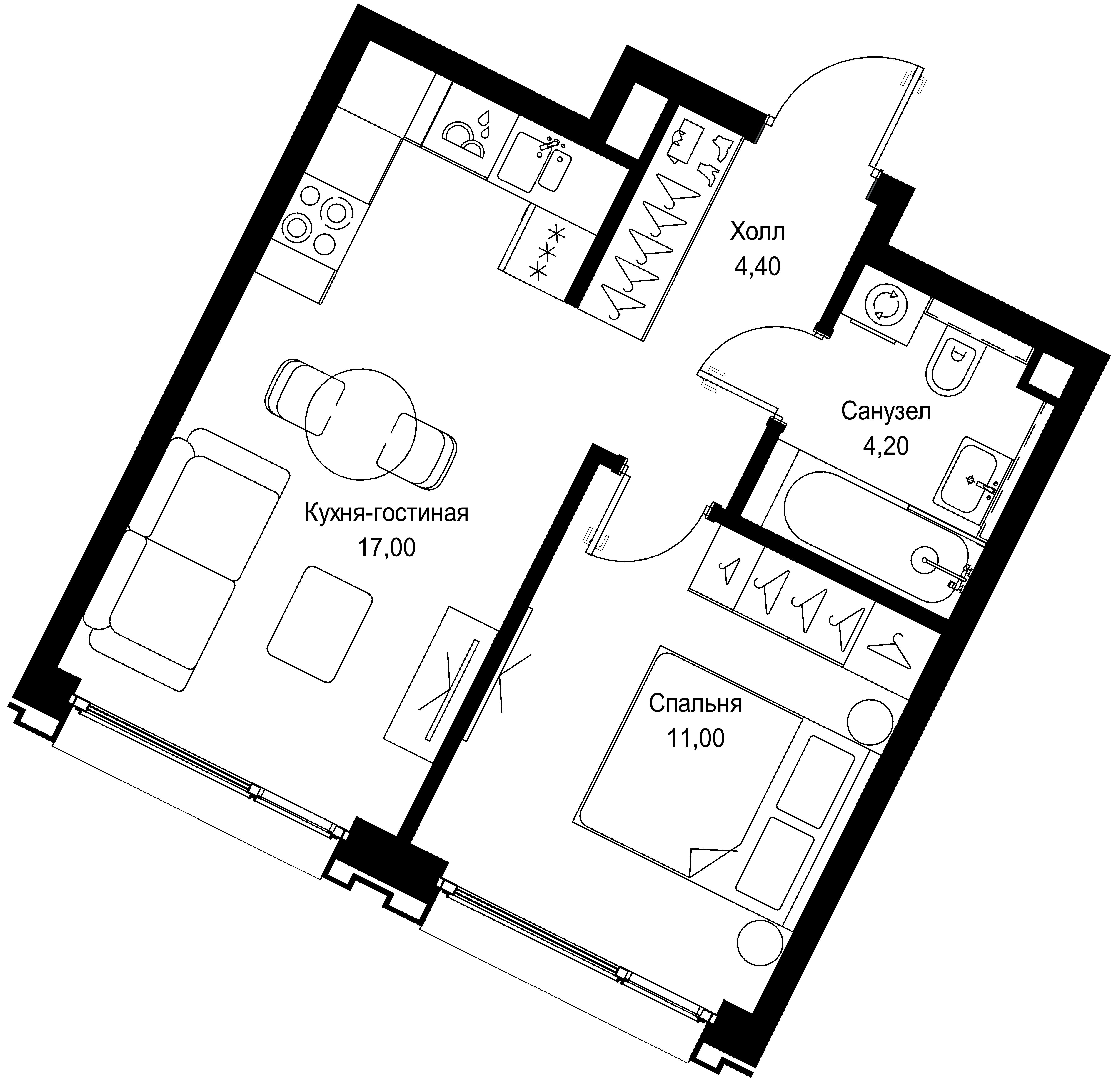 1 комн. квартира, 36.6 м², 4 этаж 