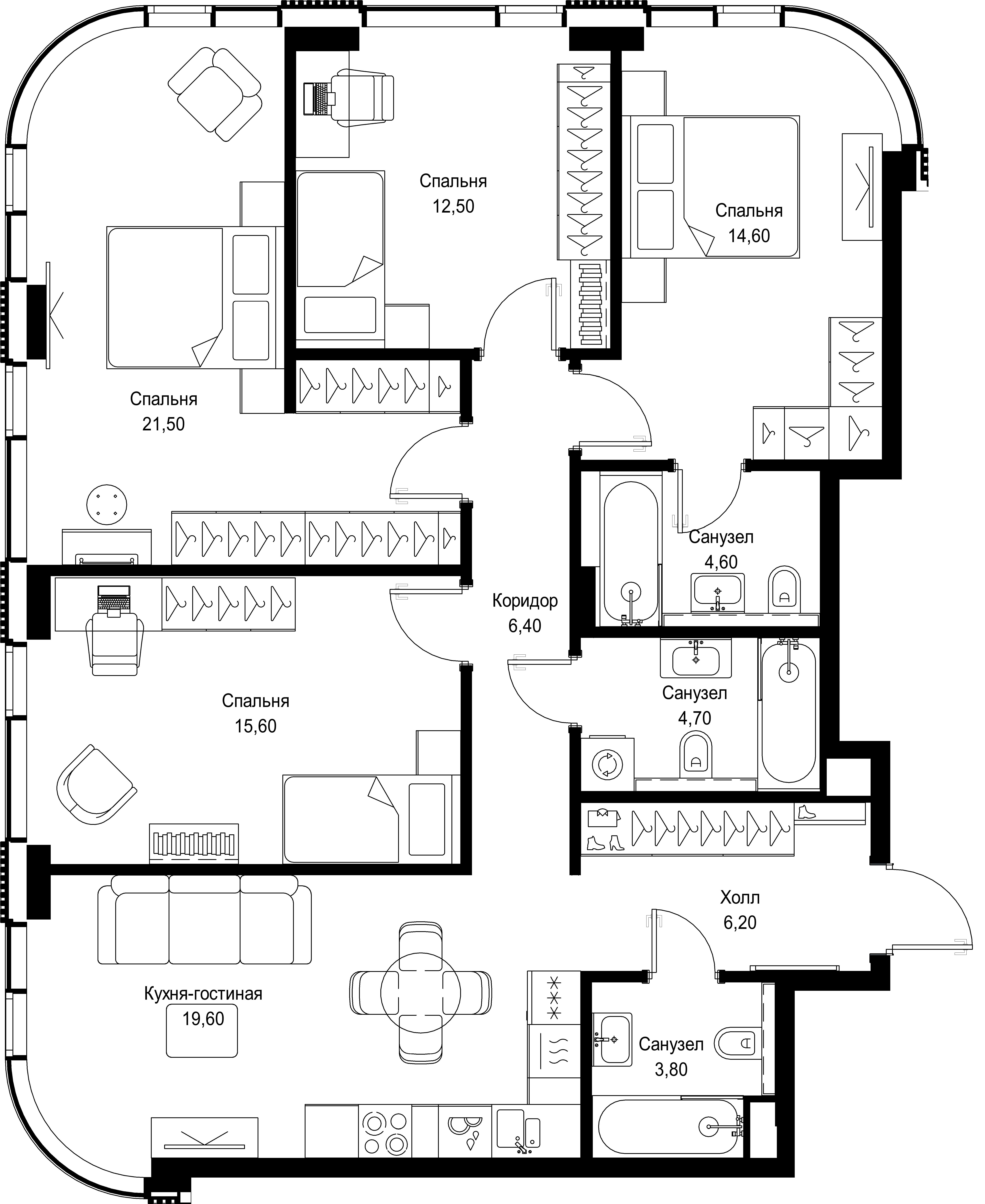4 комн. квартира, 109.5 м², 30 этаж 