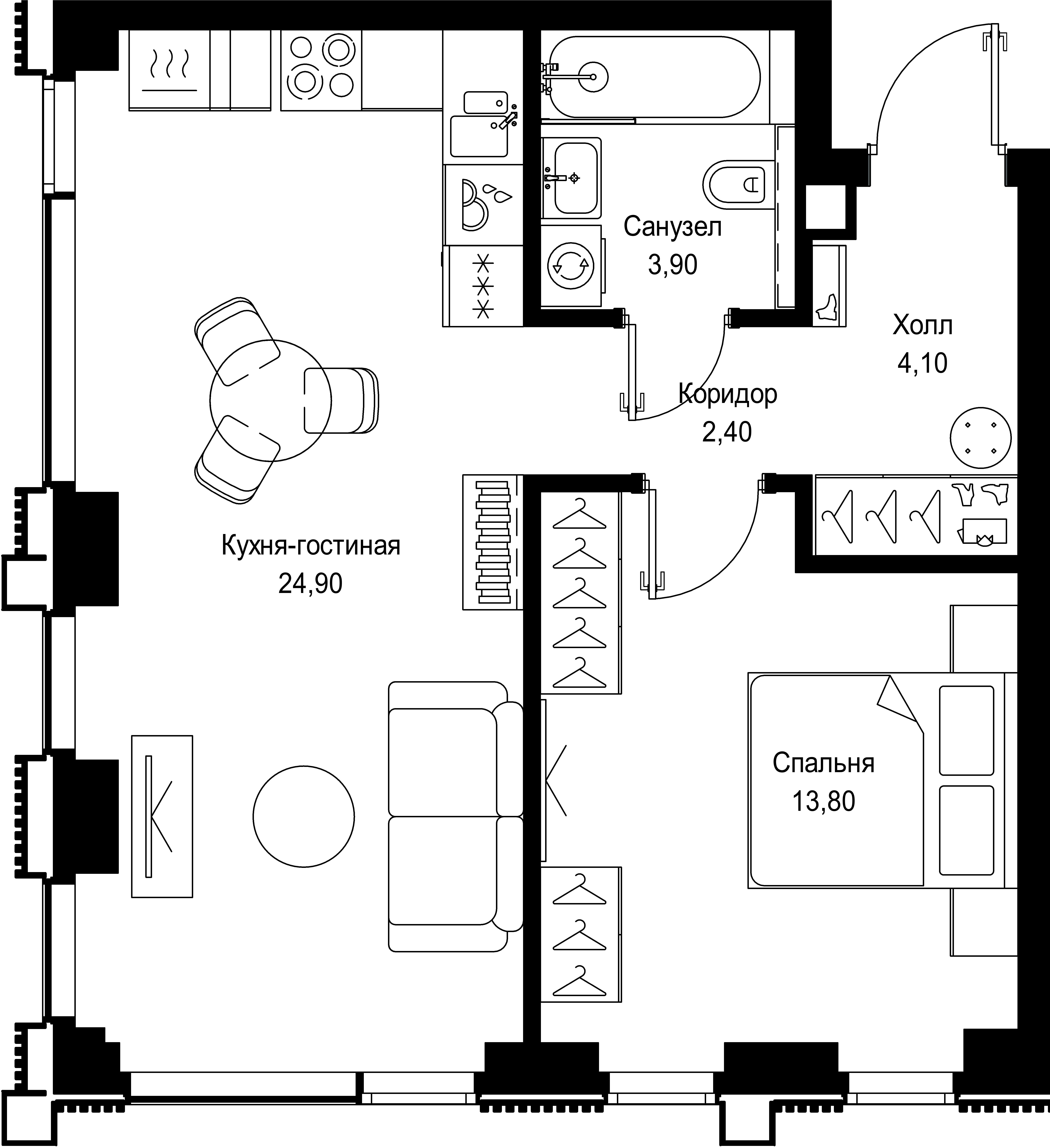 1 комн. квартира, 49.1 м², 18 этаж 